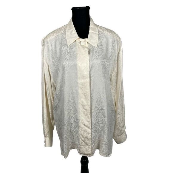 Silk Land Vintage 100% Silk Cream Paisley Blouse - Women’s 12 - Picture 1 of 6